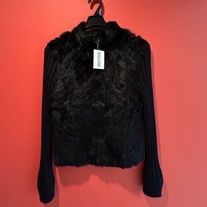 Baluchi Rabbit Hair Zip Up Black Sweater Size L